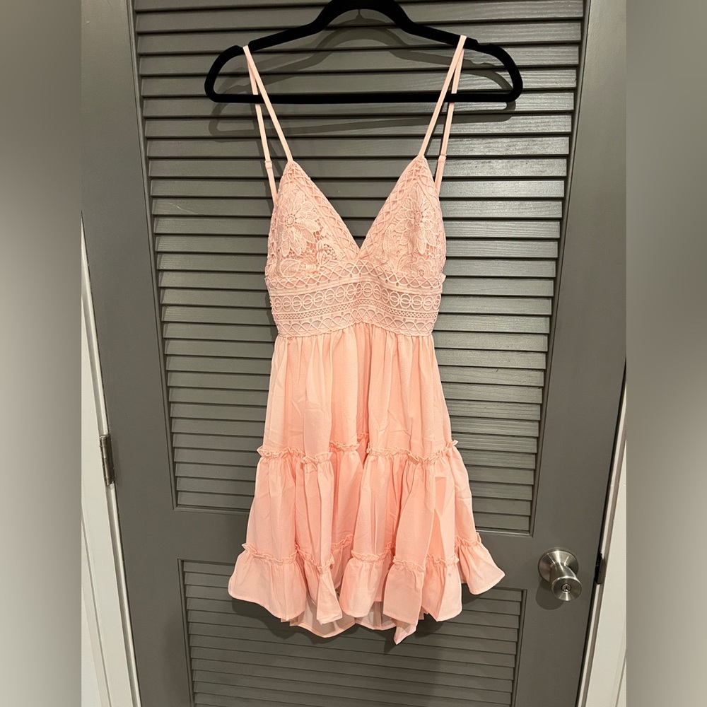 Pink Lily Blush Lace Tiered Dress
